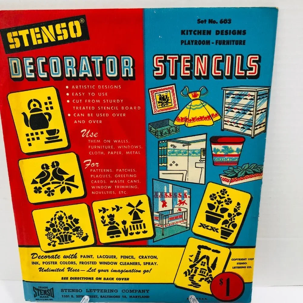 VTG Stenso Decorator Stencils Lot of 4‎ USA 24 Stencils 1959 Complete #601-#604
